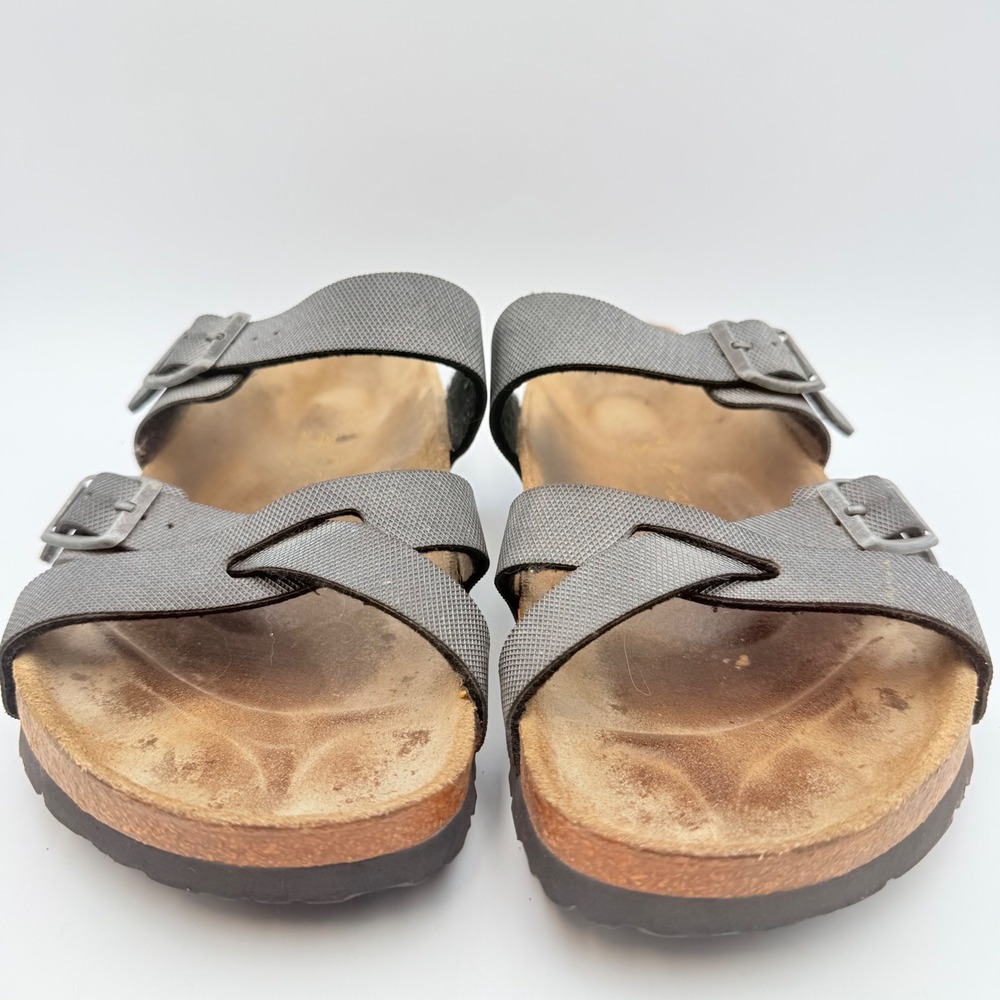 Papillio by Birkenstock Salina Grey Textured Cross Strap Sandals Mens 7 Womens 9